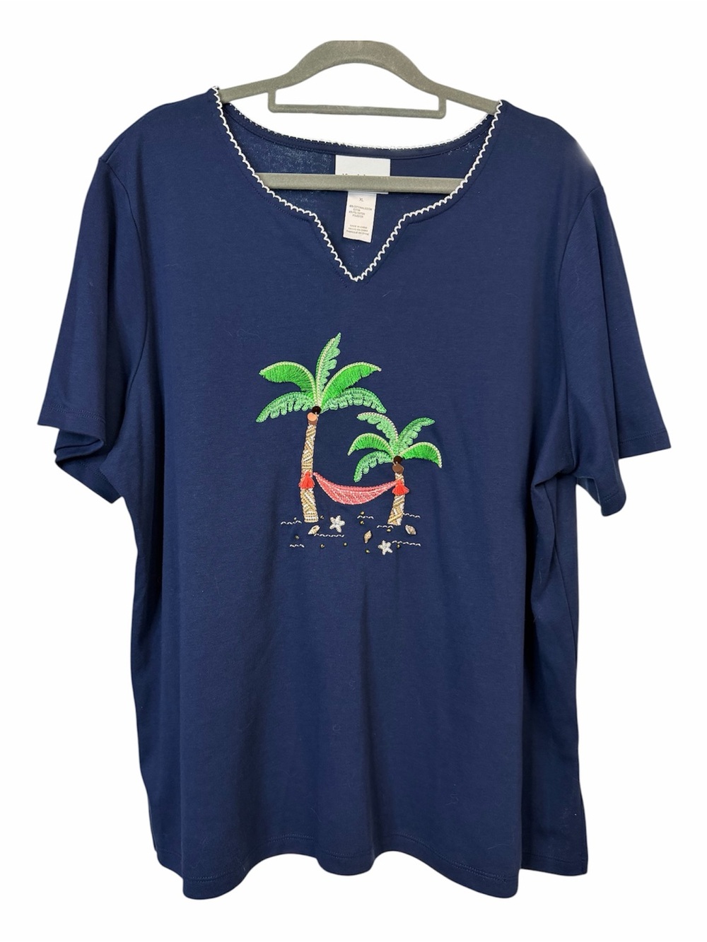 Alfred Dunner "Island Hopping" top embroidery & shells